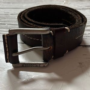 Unisex Aeropostale leather brown cream sticking silver buckle BELT women’s Med